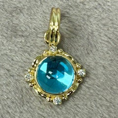 Syna Yellow Gold Blue Topaz Pendant with Diamonds