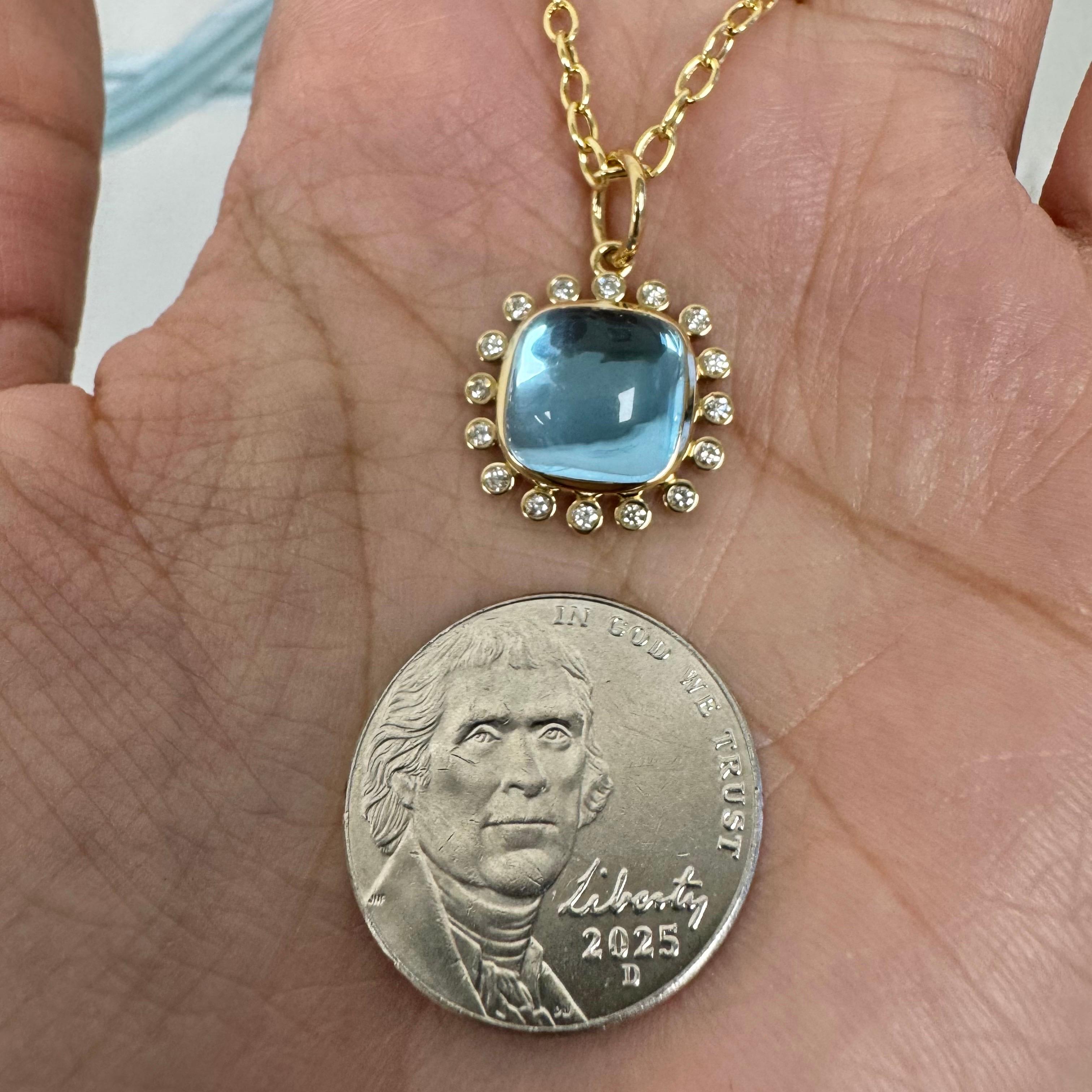Contemporaneo Syna Yellow Gold Blue Topaz Pendant with Diamonds in vendita