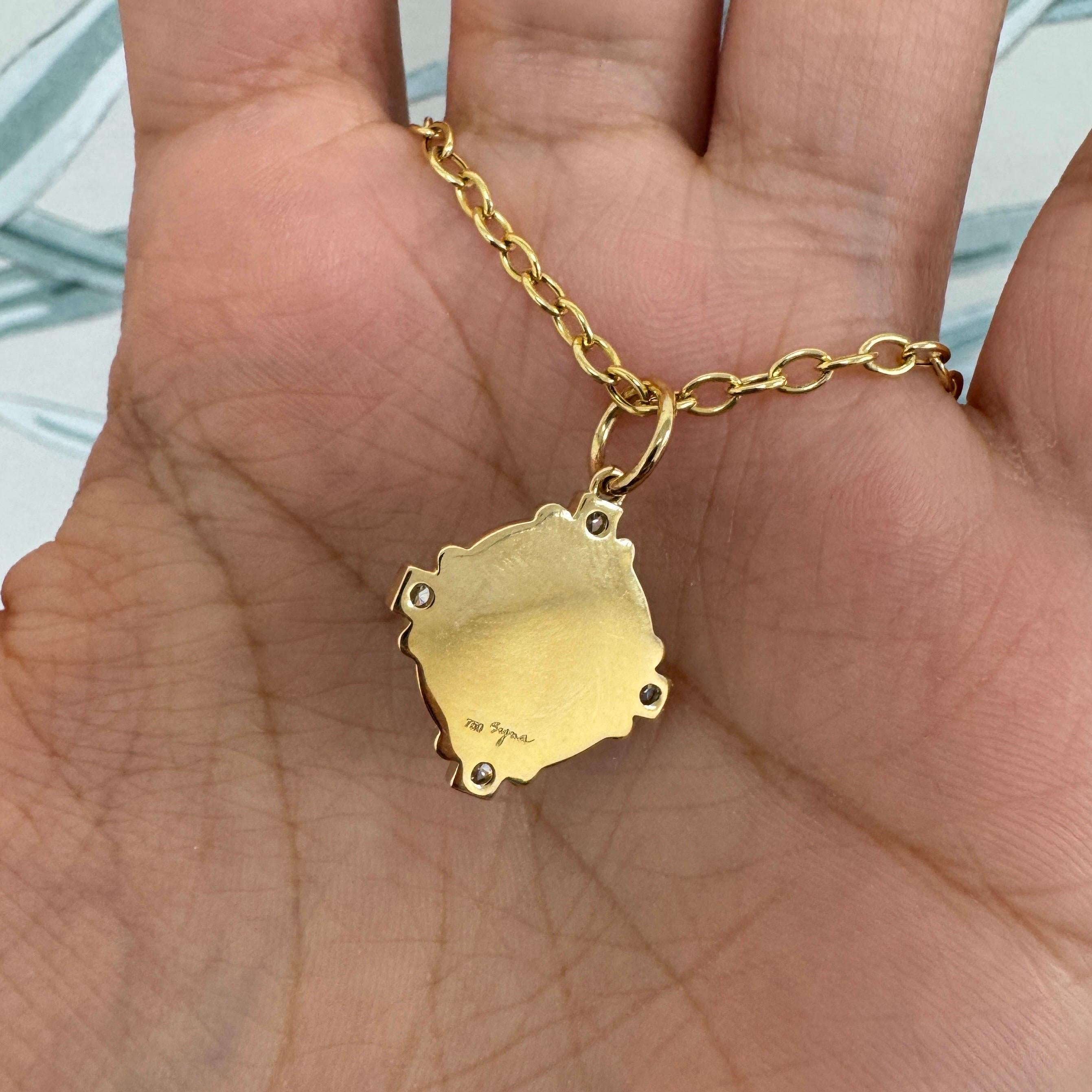 Round Cut Syna Yellow Gold Blue Topaz Pendant with Diamonds For Sale
