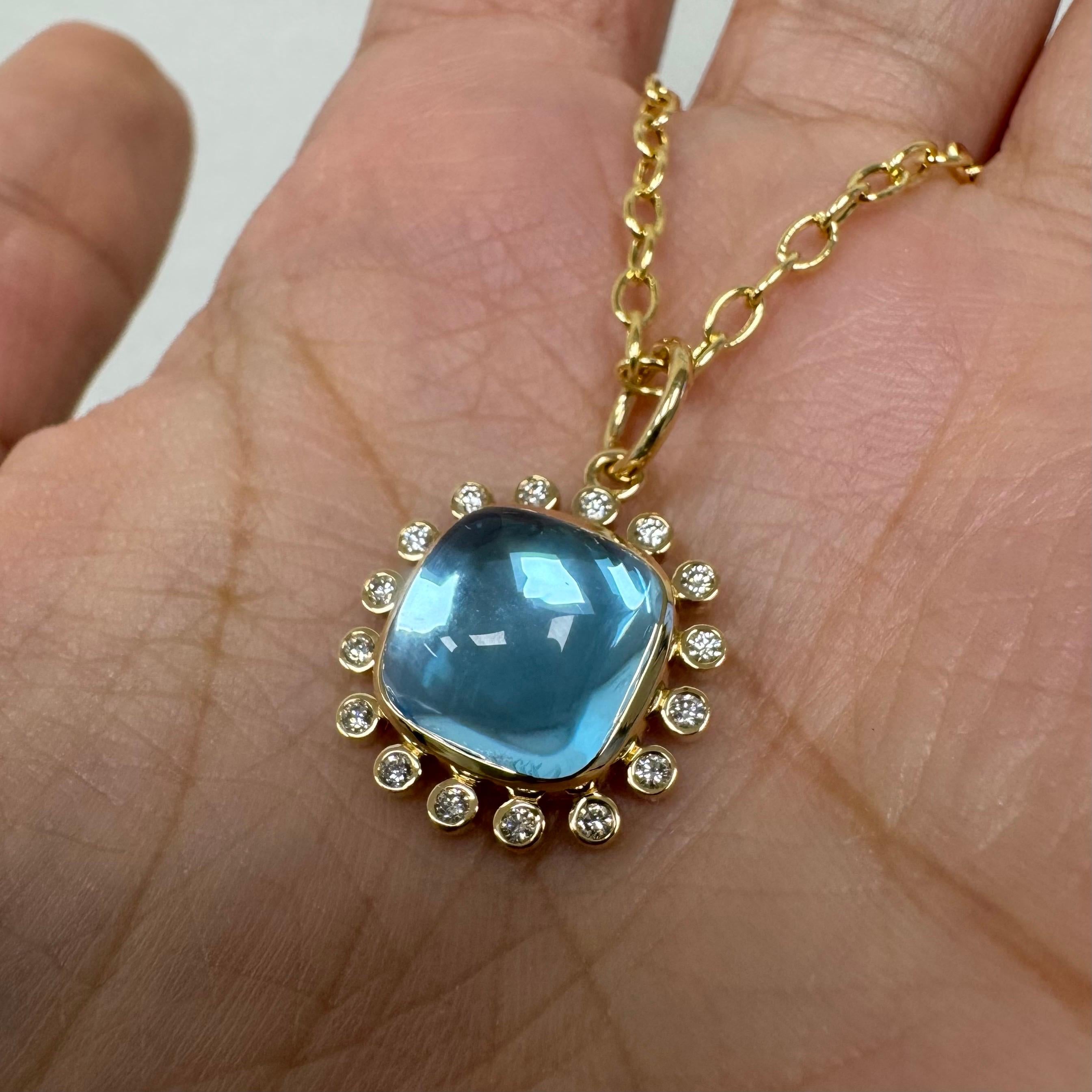 Taglio misto Syna Yellow Gold Blue Topaz Pendant with Diamonds in vendita