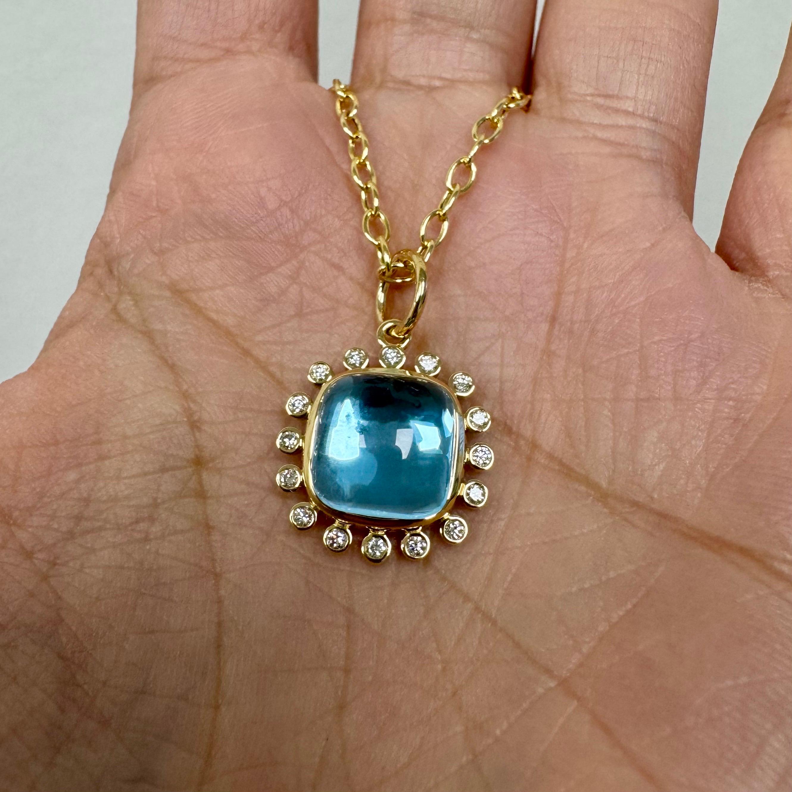 Donna Syna Yellow Gold Blue Topaz Pendant with Diamonds in vendita