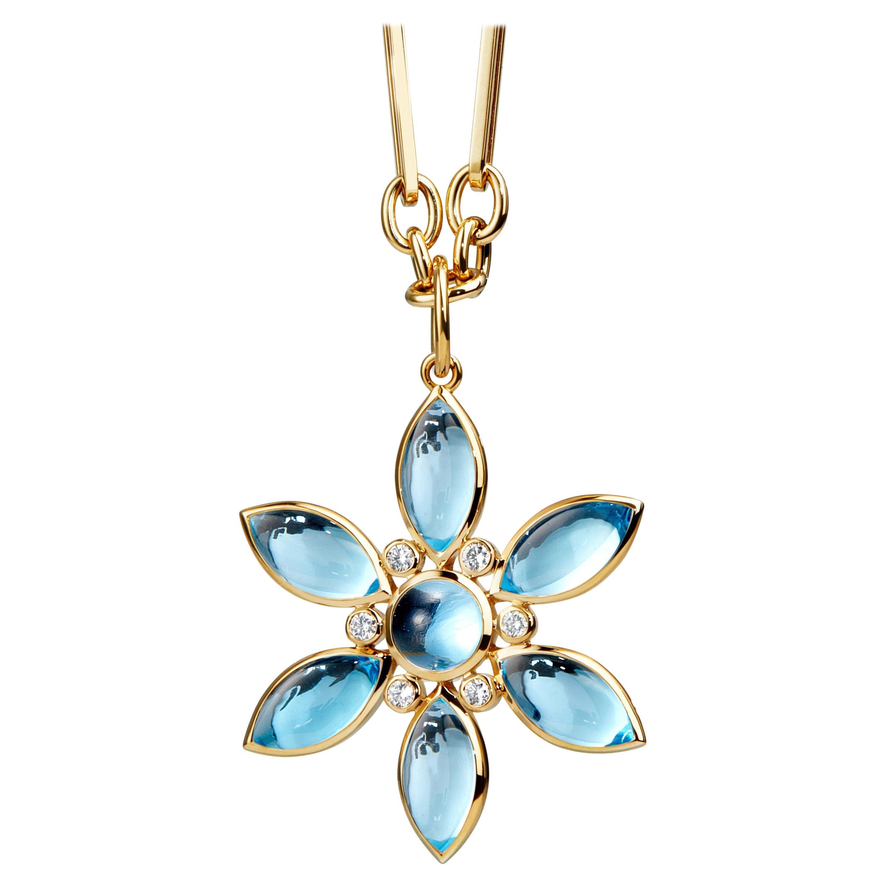 Pendentif Syna en or jaune et topaze bleue avec diamants en vente