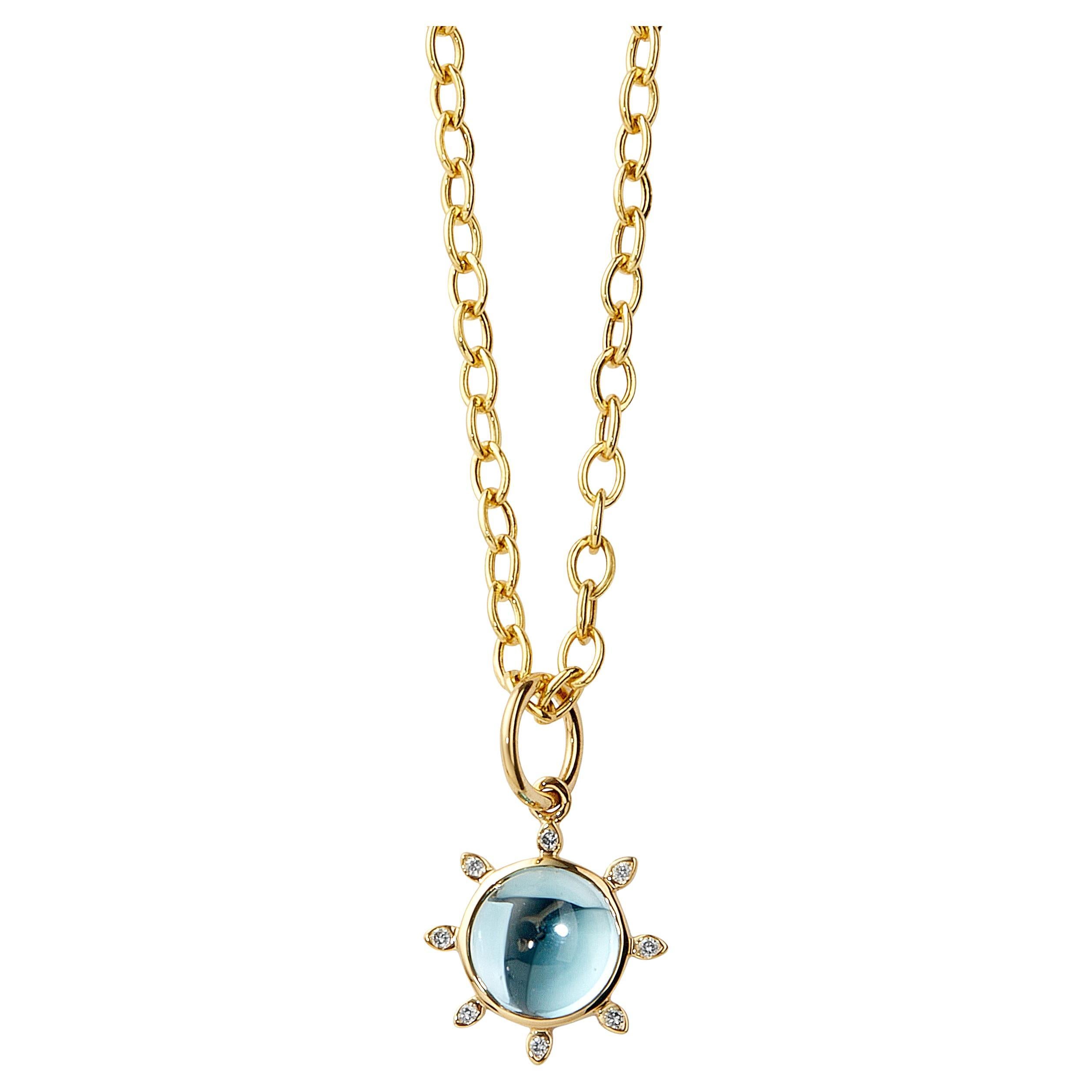 Syna Yellow Gold Blue Topaz Pendant with Diamonds