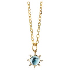 Syna Yellow Gold Blue Topaz Pendant with Diamonds