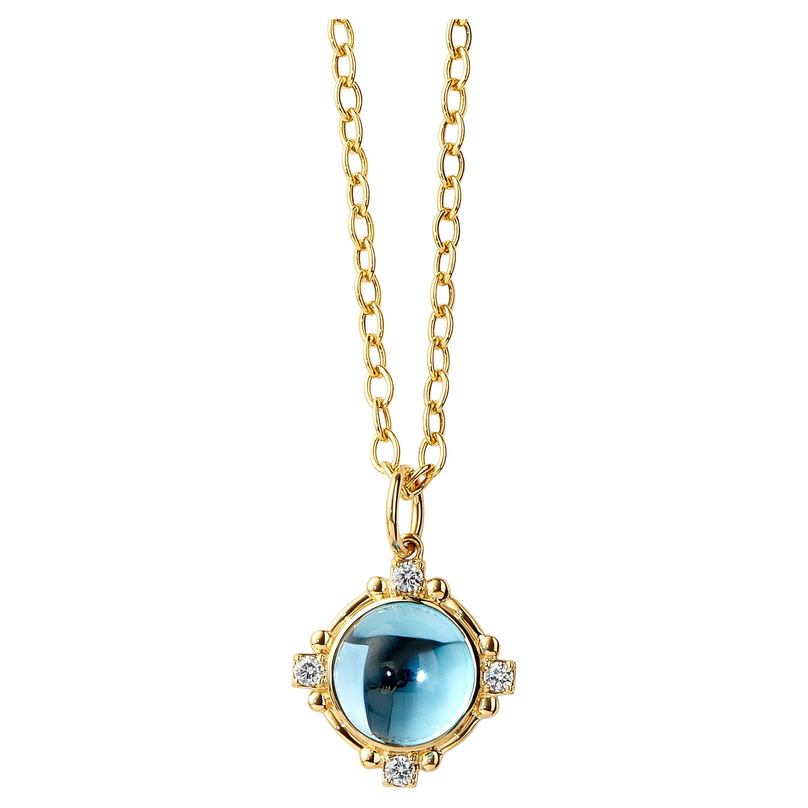 Syna Yellow Gold Blue Topaz Pendant with Diamonds