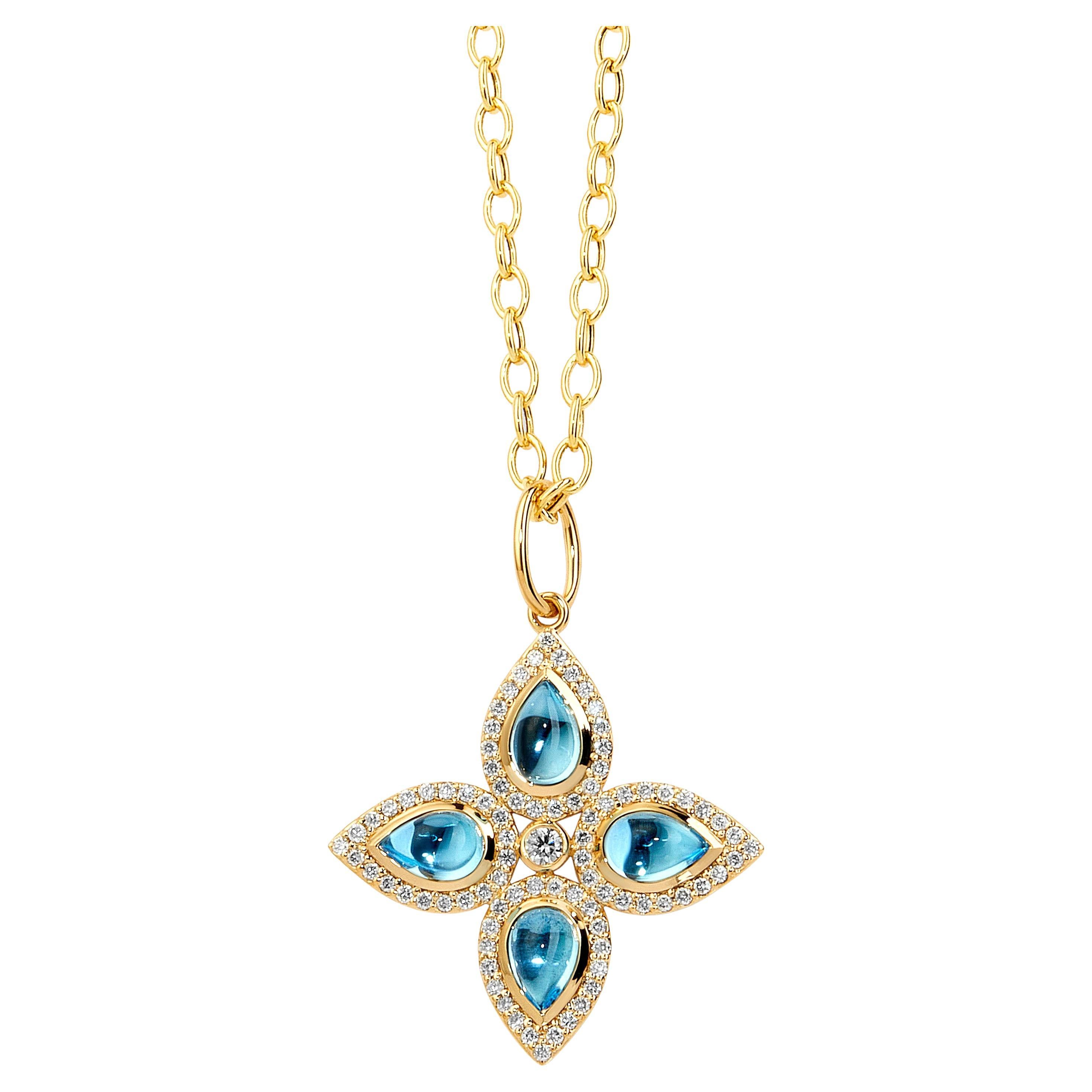 Pendentif Syna en or jaune et topaze bleue avec diamants