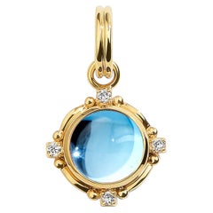 Syna Yellow Gold Blue Topaz Pendant with Diamonds