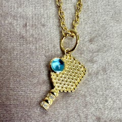 Syna Yellow Gold Blue Topaz Pickleball Charm Pendant with Diamonds