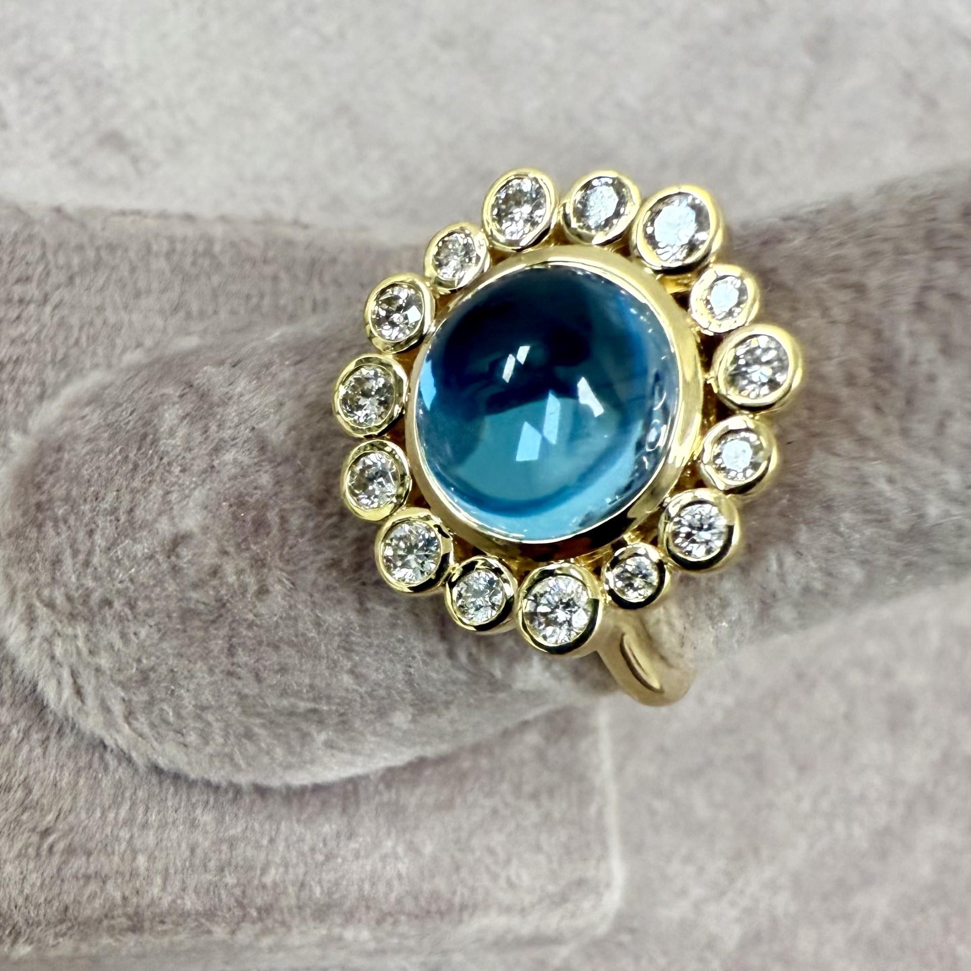 Contemporary Syna Yellow Gold Blue Topaz Ring with Diamonds For Sale