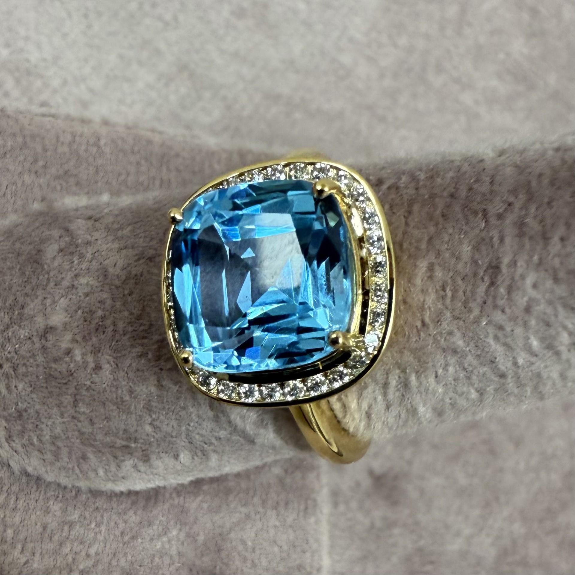 Contemporary Syna Yellow Gold Blue Topaz Ring with Diamonds