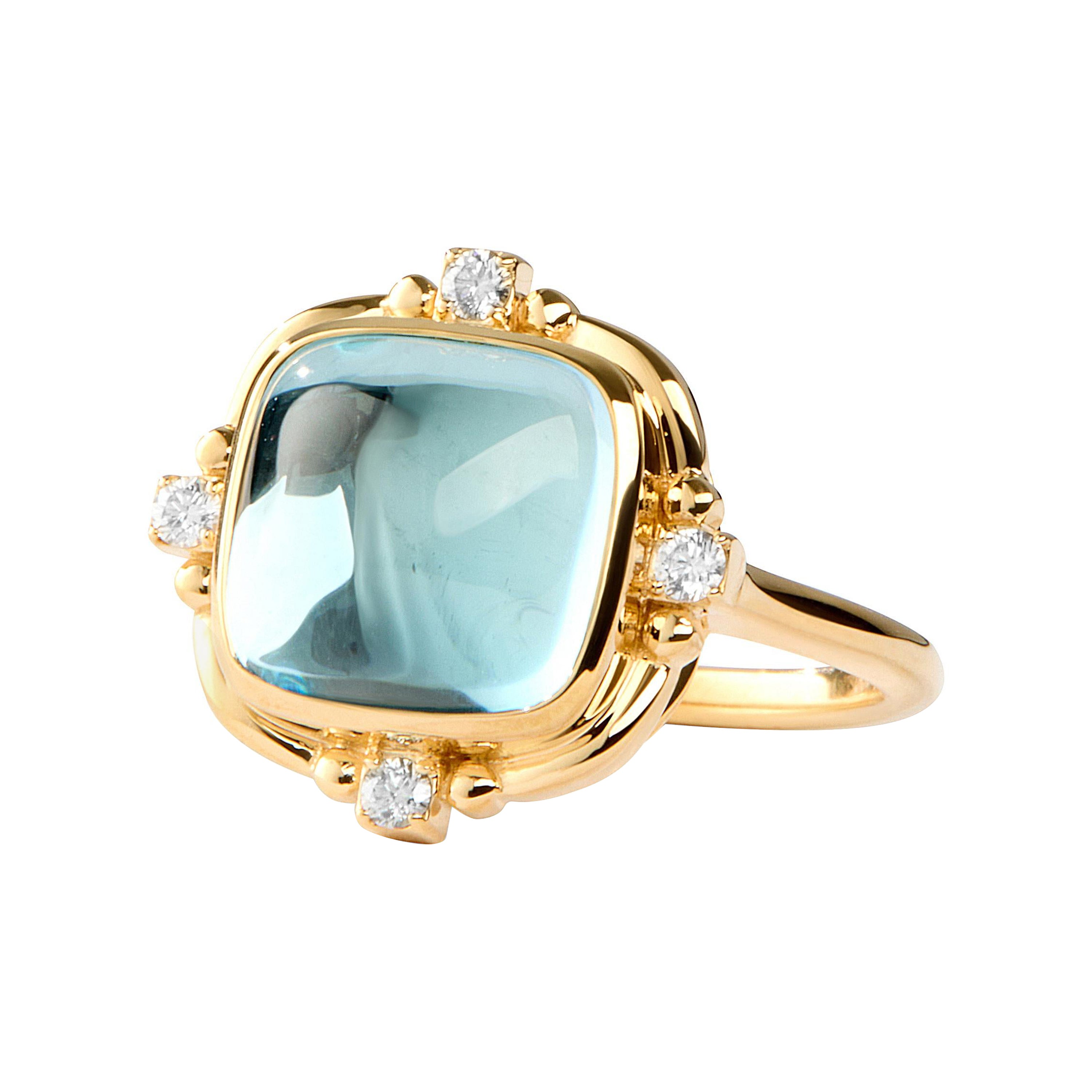 Syna Gelbgold Blauer Topas-Ring mit Diamanten