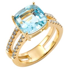 Syna Yellow Gold Blue Topaz Ring with Diamonds