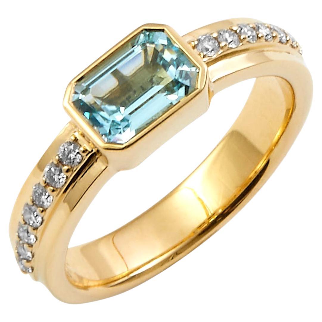 Syna Yellow Gold Blue Topaz Ring with Diamonds