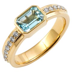 Syna Yellow Gold Blue Topaz Ring with Diamonds