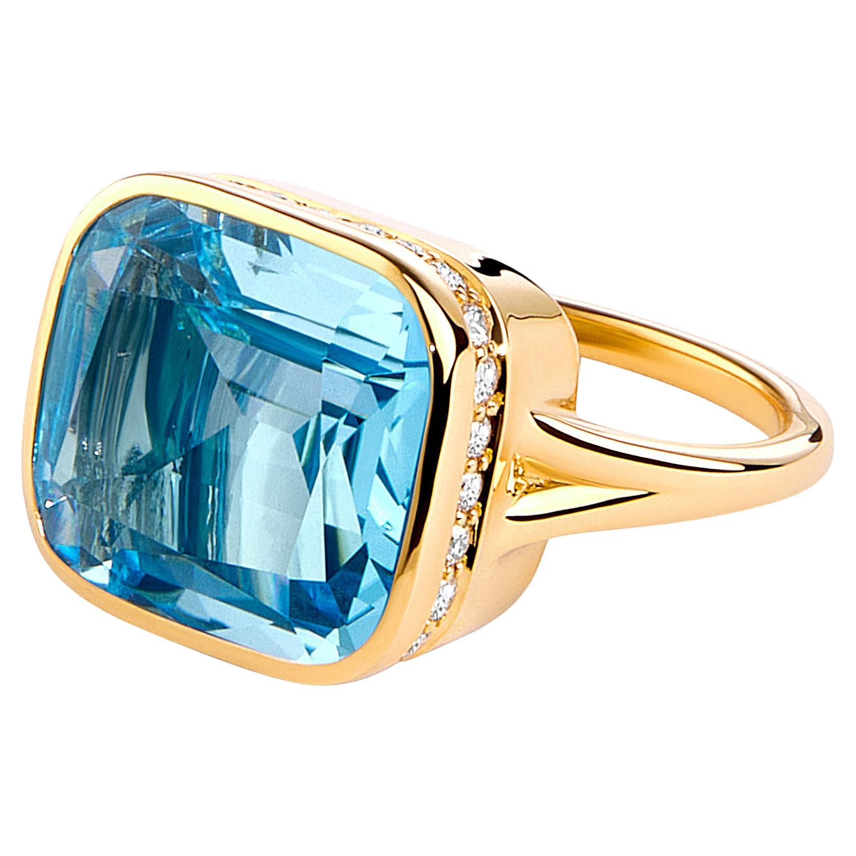 Syna Gelbgold Blauer Topas-Ring mit Diamanten im Angebot