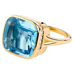Syna Yellow Gold Blue Topaz Ring with Diamonds