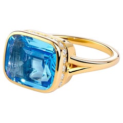 Syna Yellow Gold Blue Topaz Ring with Diamonds