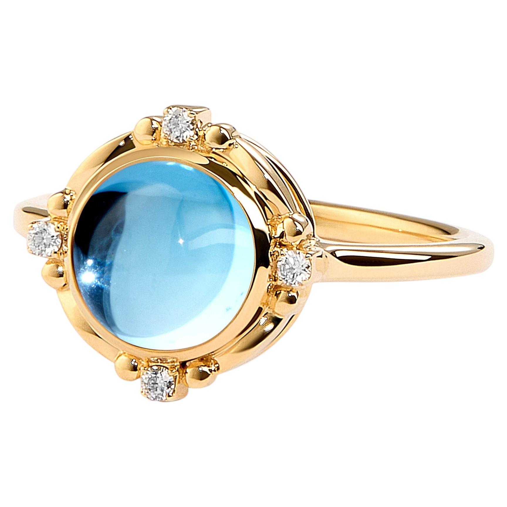 Syna Yellow Gold Blue Topaz Ring with Diamonds
