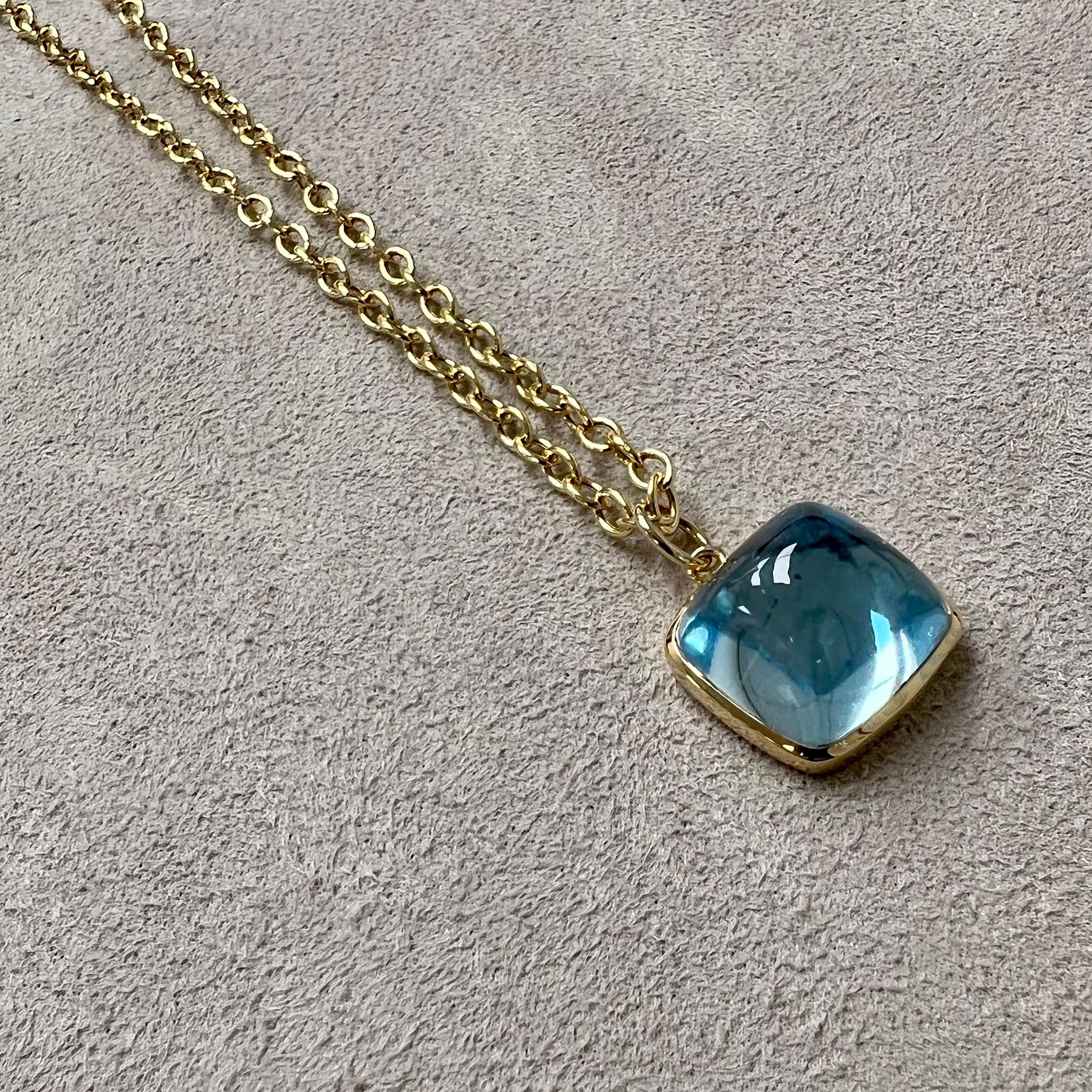 Contemporary Syna Yellow Gold Blue Topaz Sugarloaf Pendant For Sale