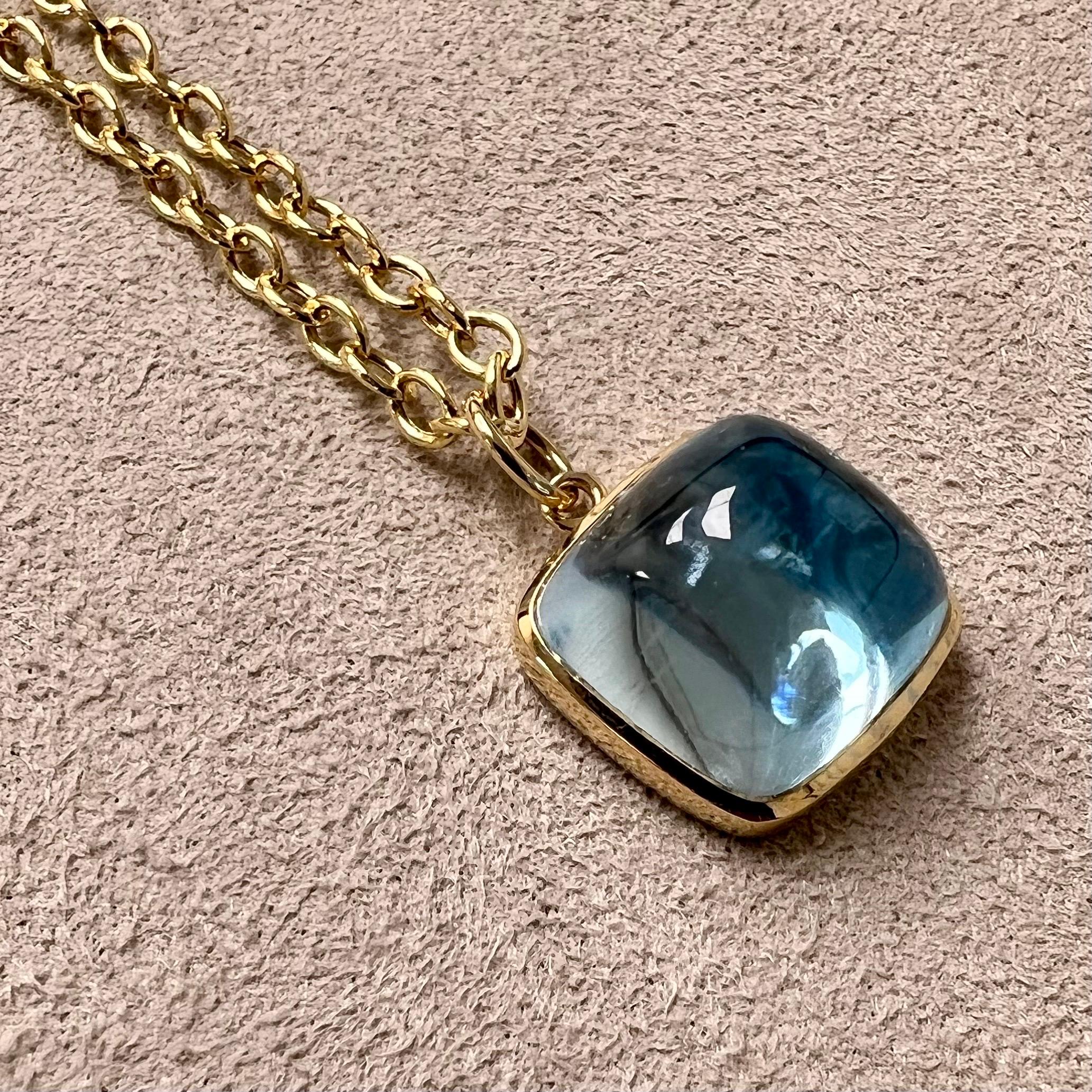 Syna Yellow Gold Blue Topaz Sugarloaf Pendant In New Condition For Sale In Fort Lee, NJ