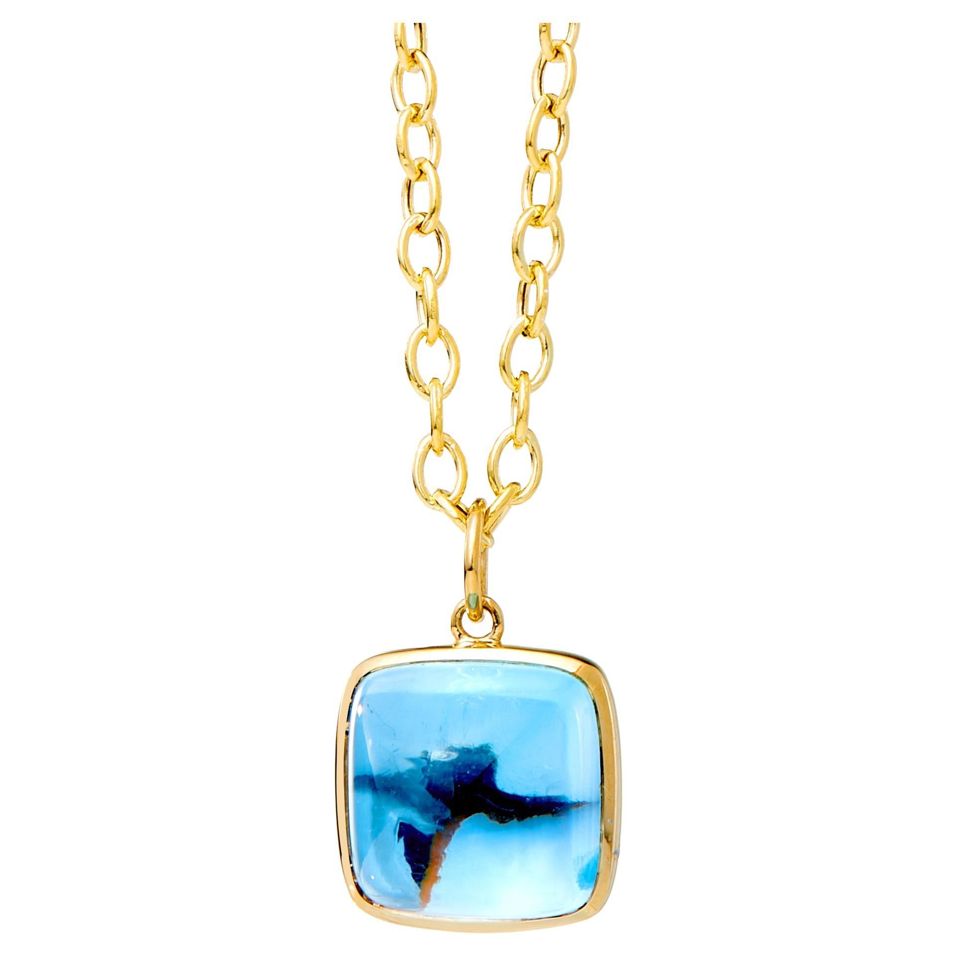 Syna Yellow Gold Blue Topaz Sugarloaf Pendant