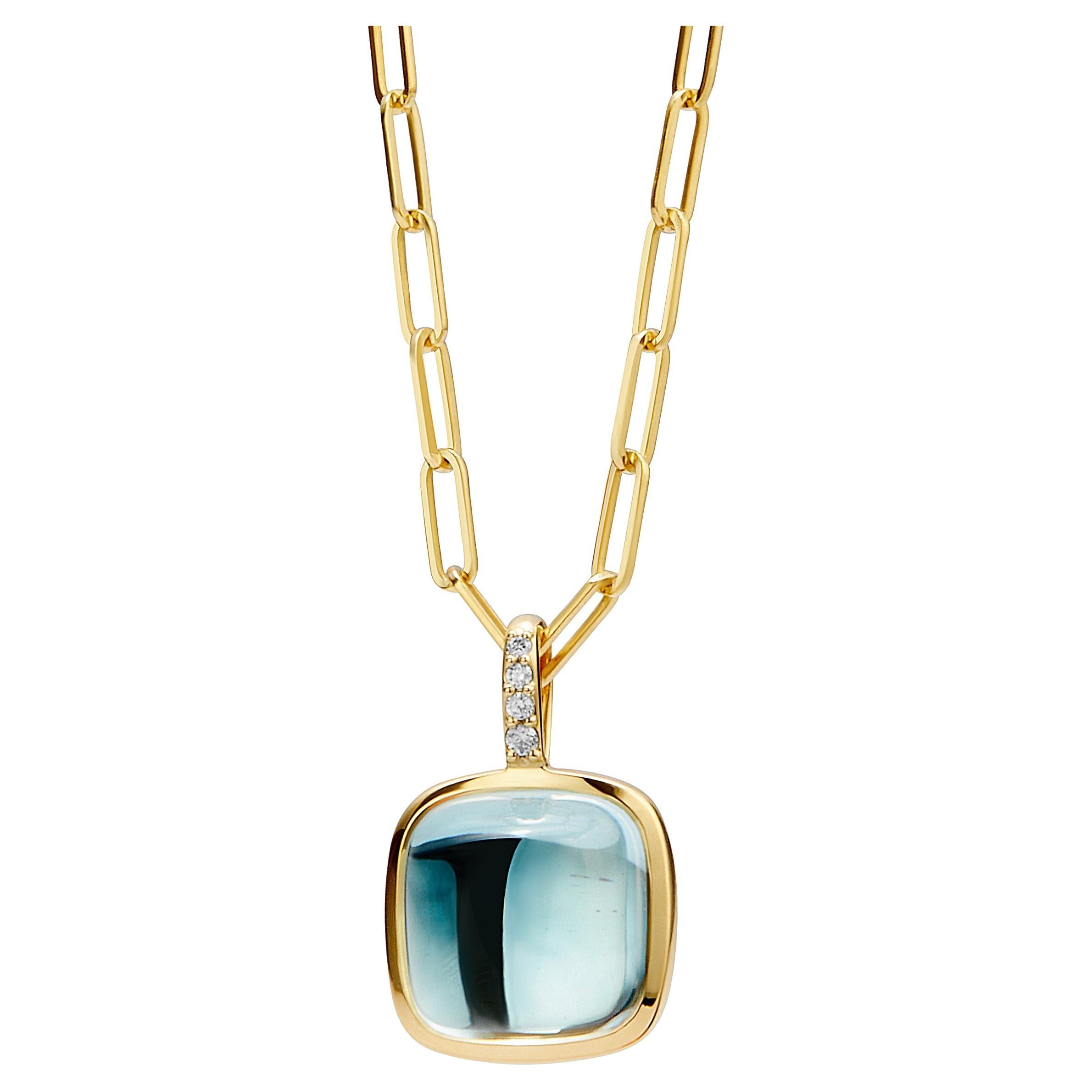 Syna Pendentif pain de sucre en or jaune avec topaze bleue et diamants en vente