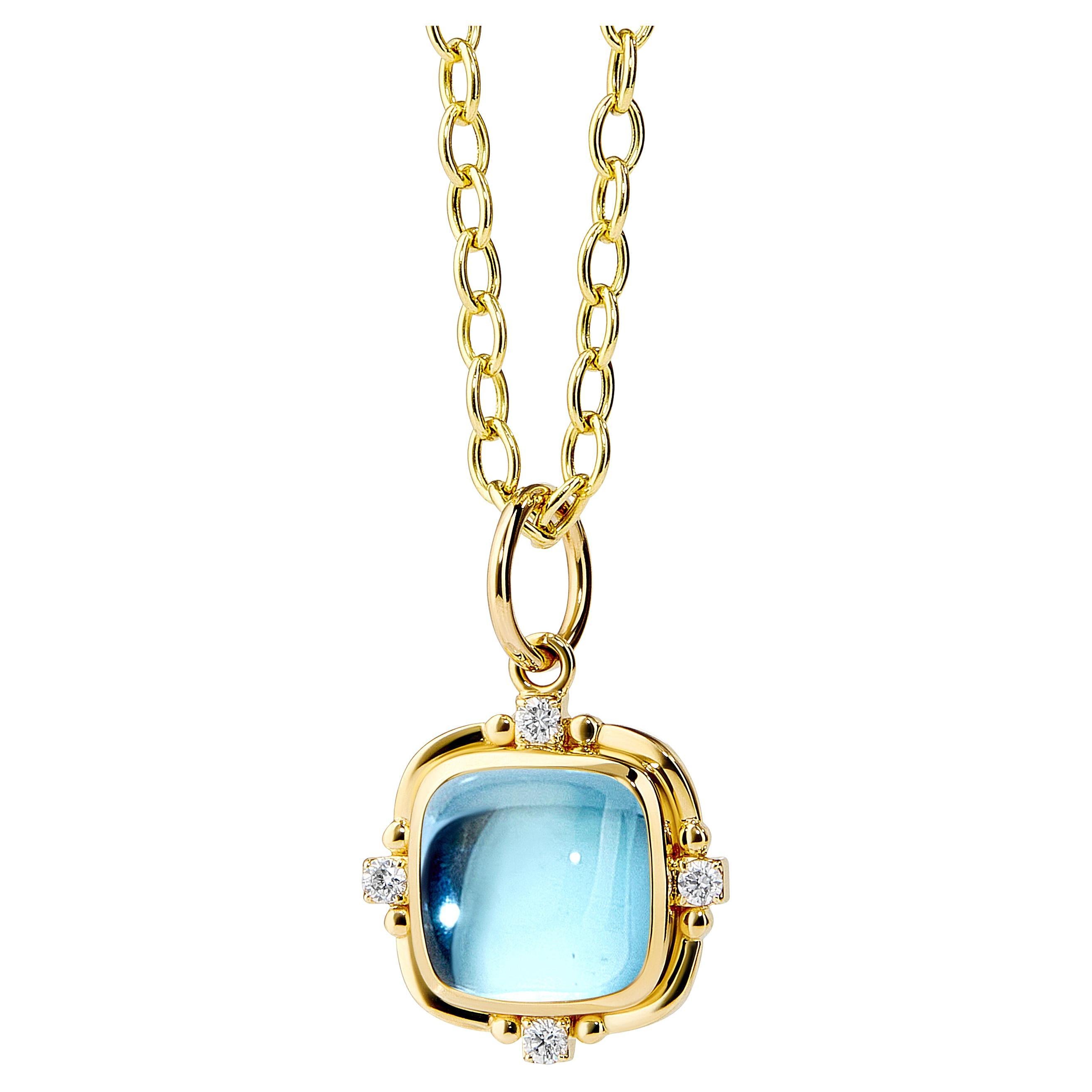 Syna Pendentif pain de sucre en or jaune avec topaze bleue et diamants
