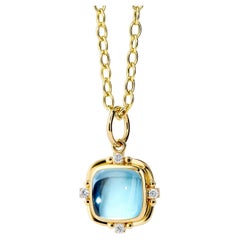 Syna Pendentif pain de sucre en or jaune avec topaze bleue et diamants