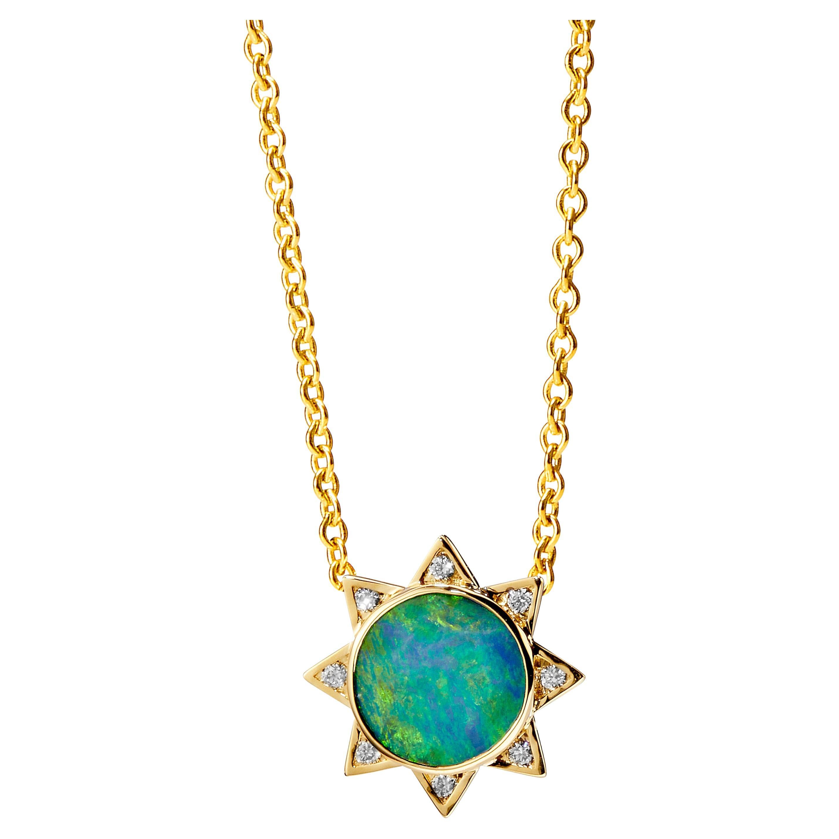 Syna Yellow Gold Boulder Opal Necklace with Diamonds For Sale