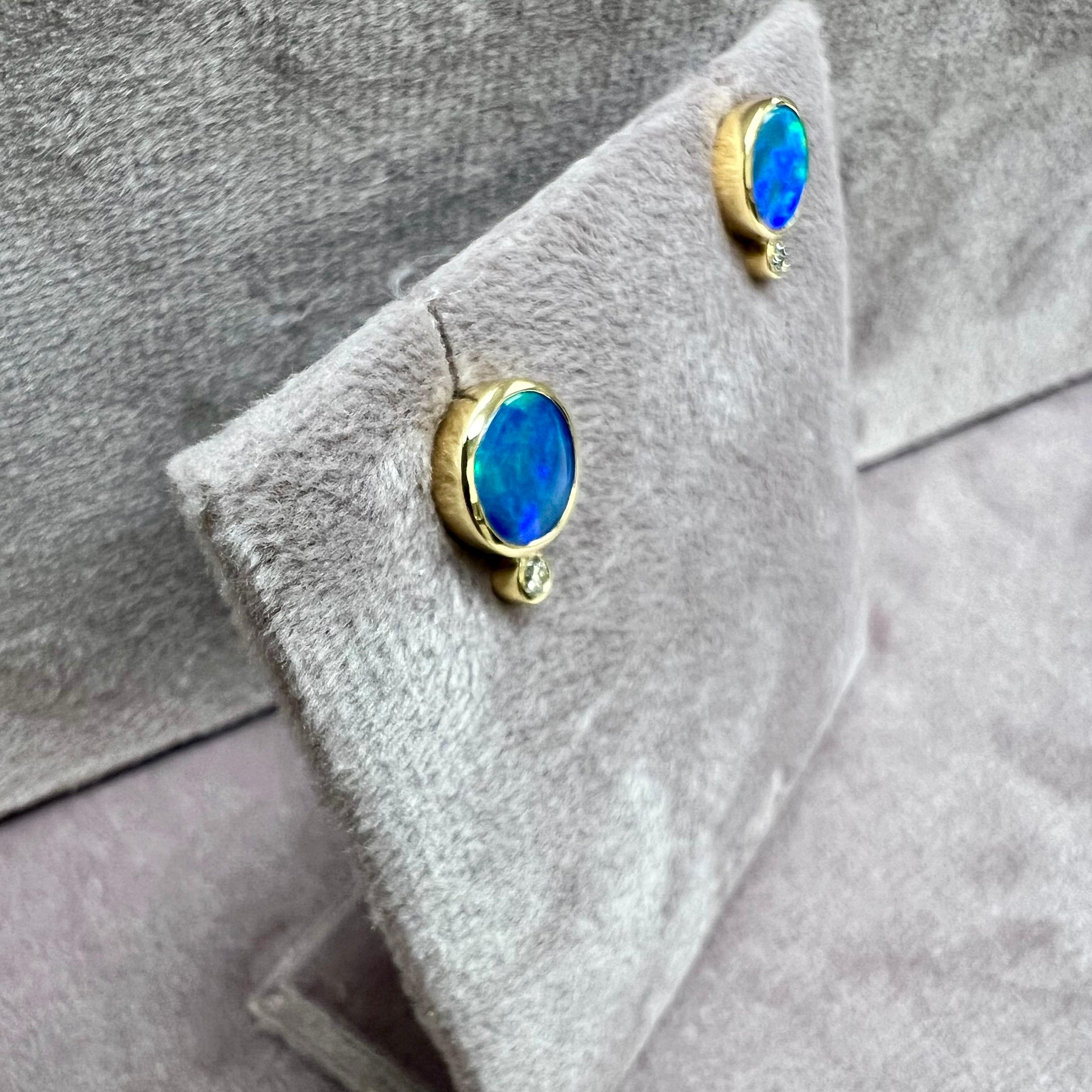 Mixed Cut Syna Yellow Gold Boulder Opal Studs with Diamonds