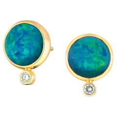 Syna Yellow Gold Boulder Opal Studs with Diamonds