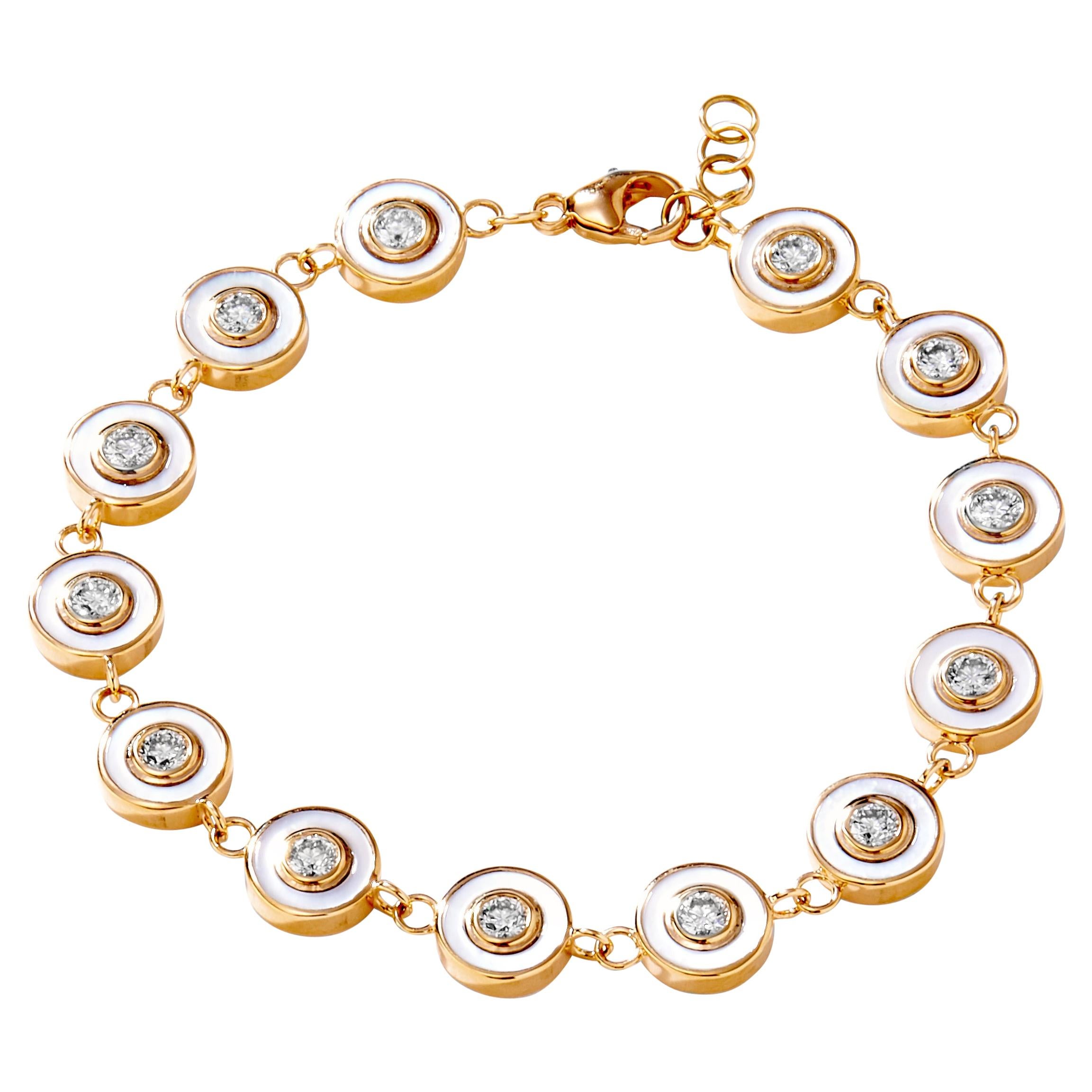 Syna Yellow Gold Bracelet with Mother of Pearl and Diamonds For Sale