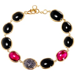 Syna Yellow Gold Bracelet with Rubellite, Black Spinel and Black Diamonds