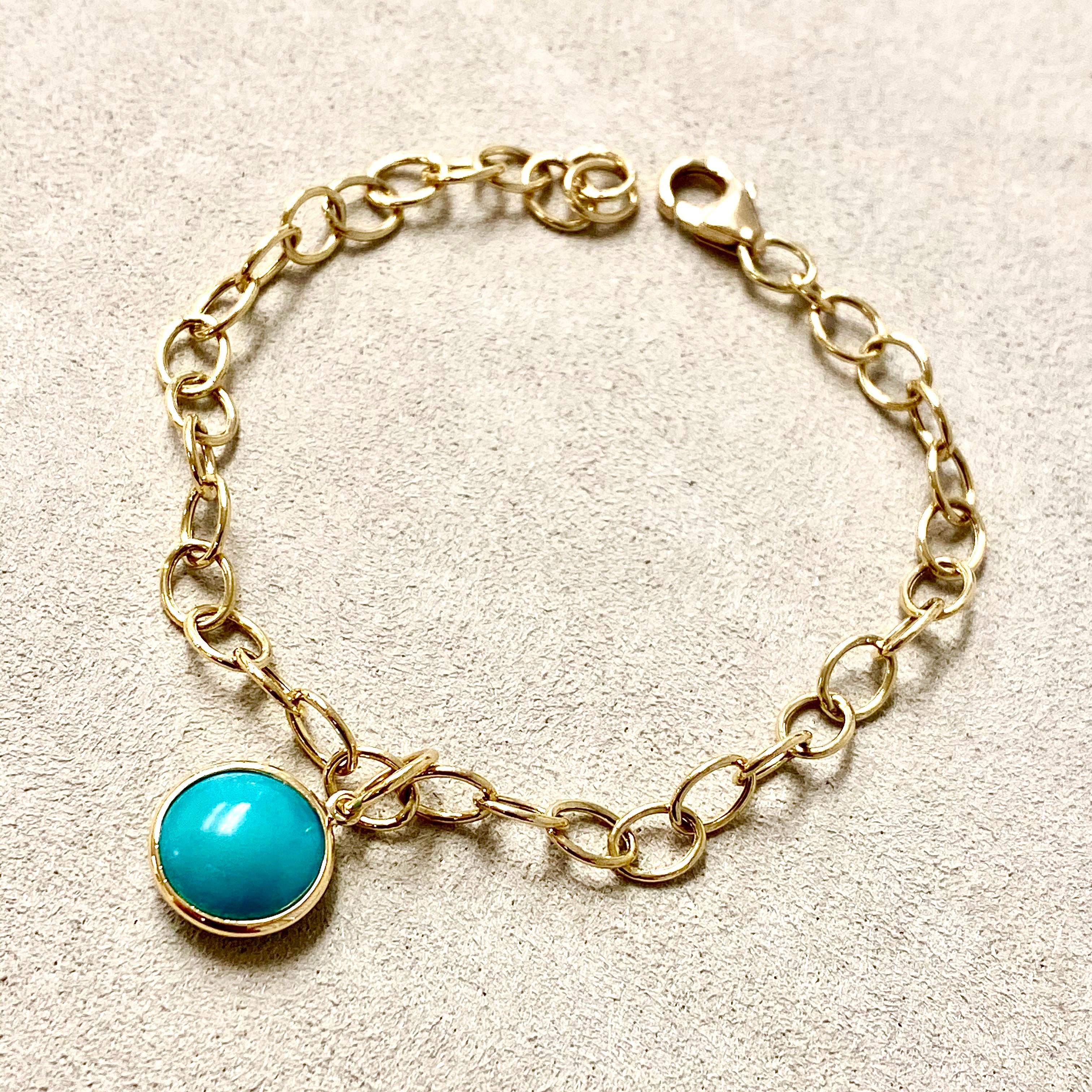 Created in 18 karat yellow gold
Sleeping Beauty Turquoise 3.5 cts approx 
7 inches length with lobster clasp

Crafted from 18 karat yellow gold, this bracelet is set with 3.5 cts of Sleeping Beauty Turquoise and measures 7 inches with a lobster
