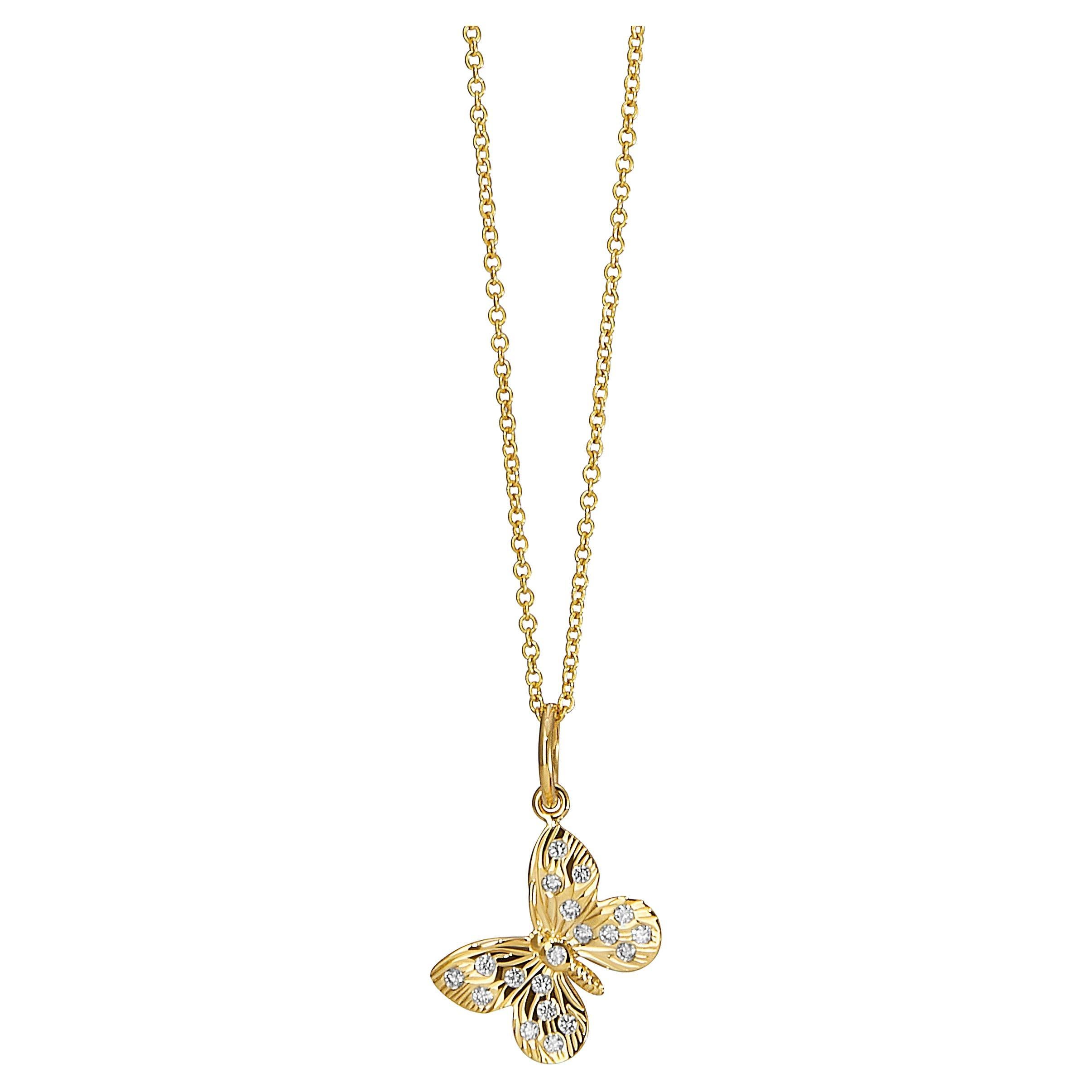 Syna Yellow Gold Butterfly Charm Pendant with Diamonds