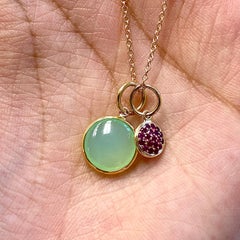 Syna Yellow Gold Chakra Necklace with Sea-Green Chalcedony and Rubies