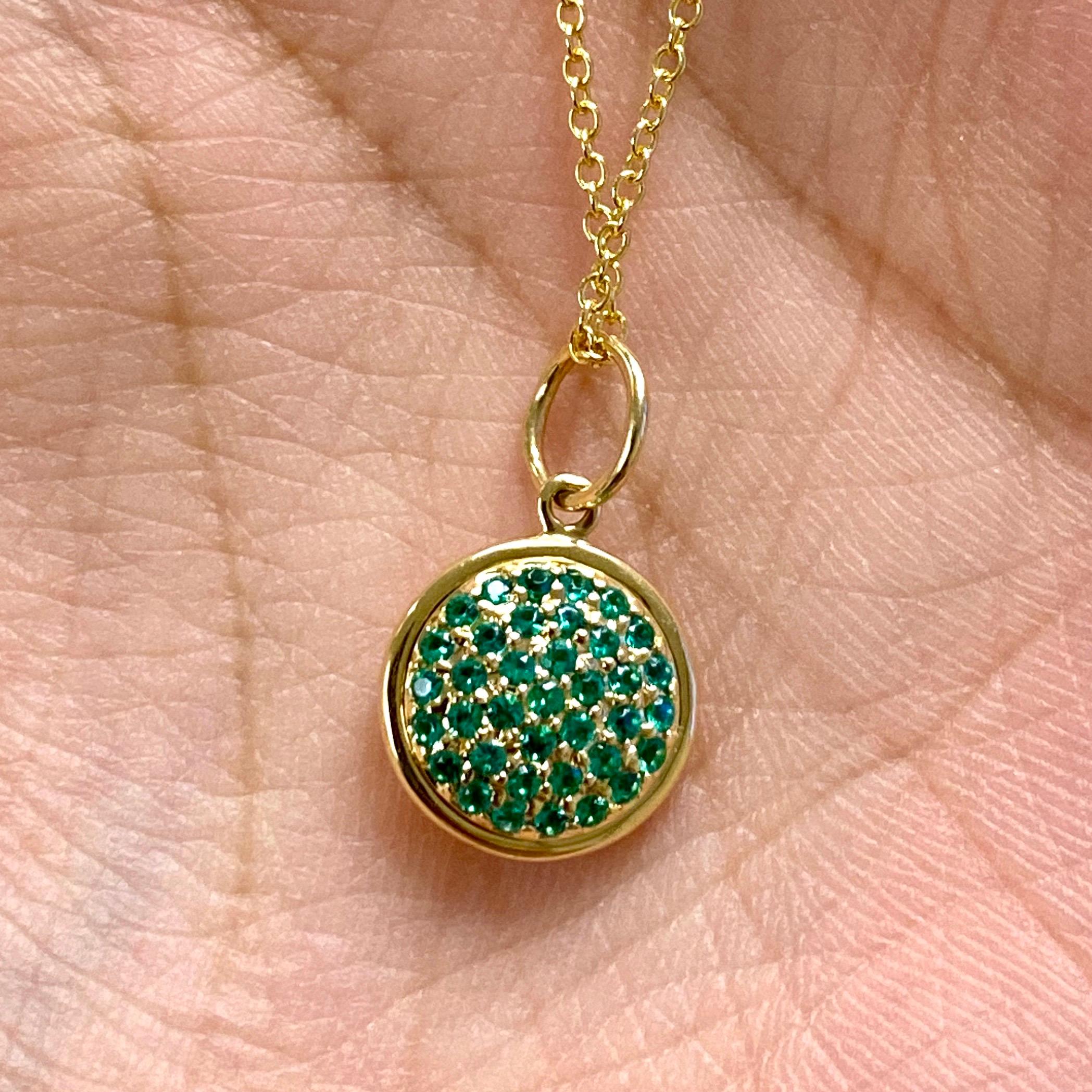 Contemporary Syna Yellow Gold Chakra Pendant with Emeralds For Sale