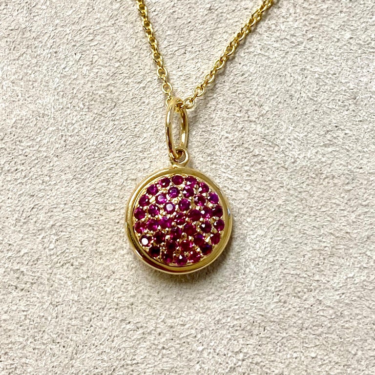 Contemporary Syna Yellow Gold Chakra Pendant with Rubies For Sale