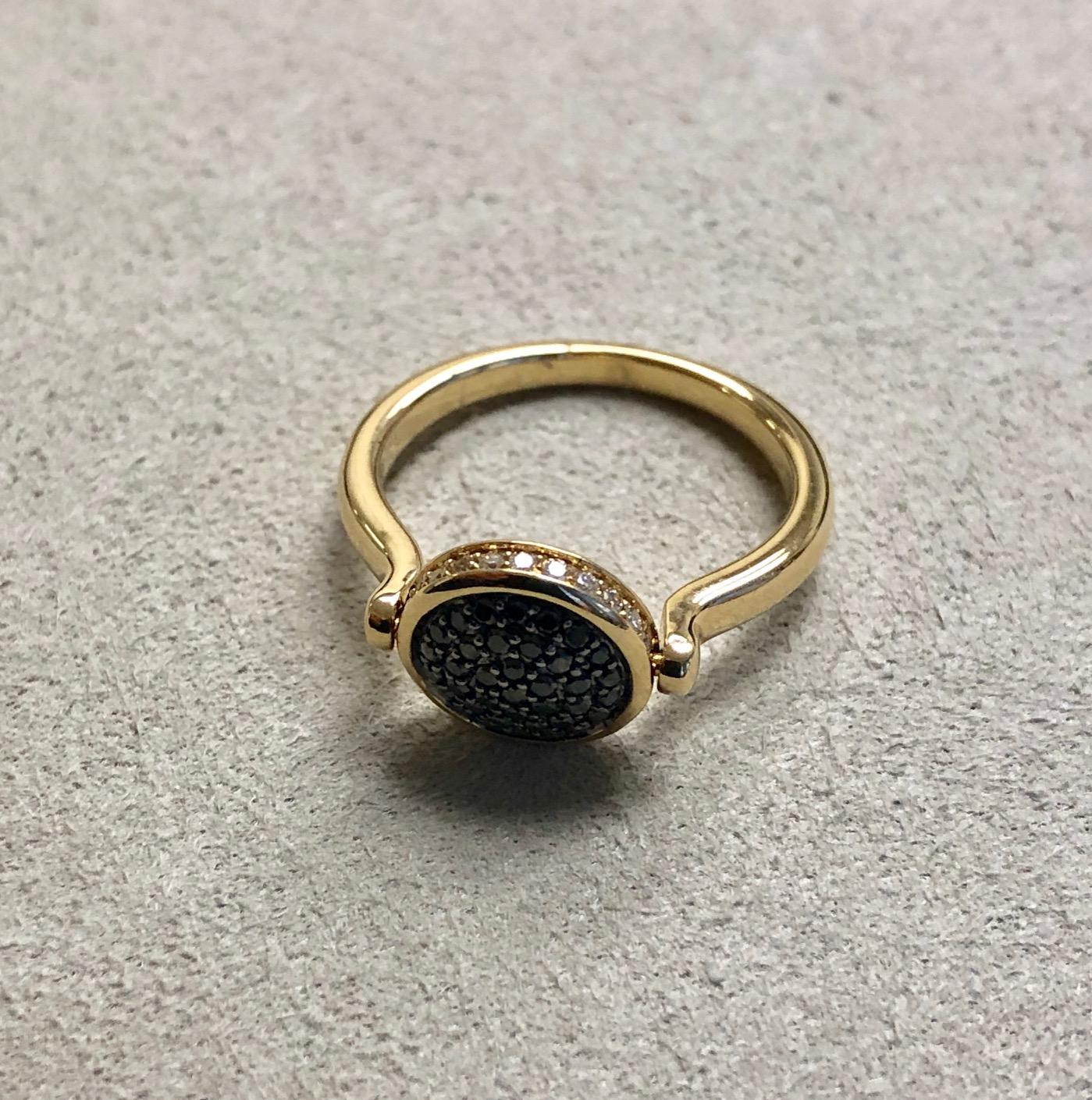 Women's Syna Yellow Gold Chakra Ring with Black and  Diamonds