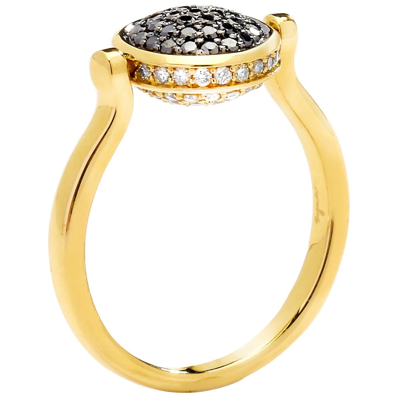 Syna Yellow Gold Chakra Ring with Black and  Diamonds