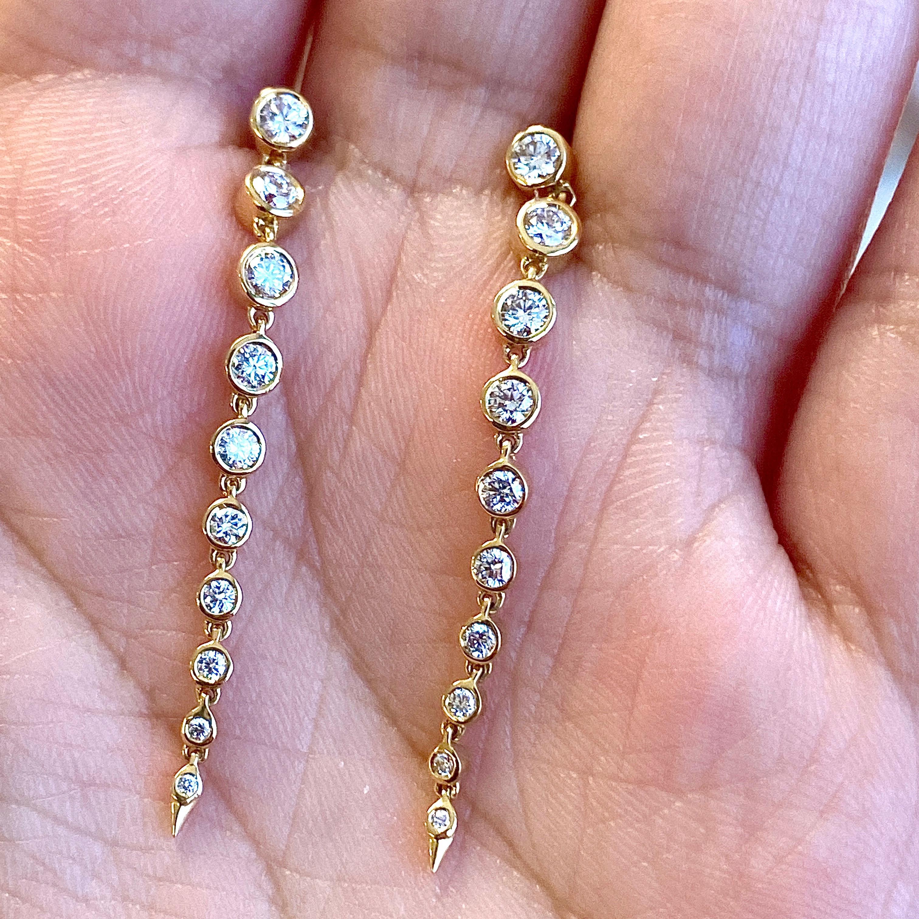 Syna Yellow Gold Diamond Drop Earrings In New Condition For Sale In Fort Lee, NJ