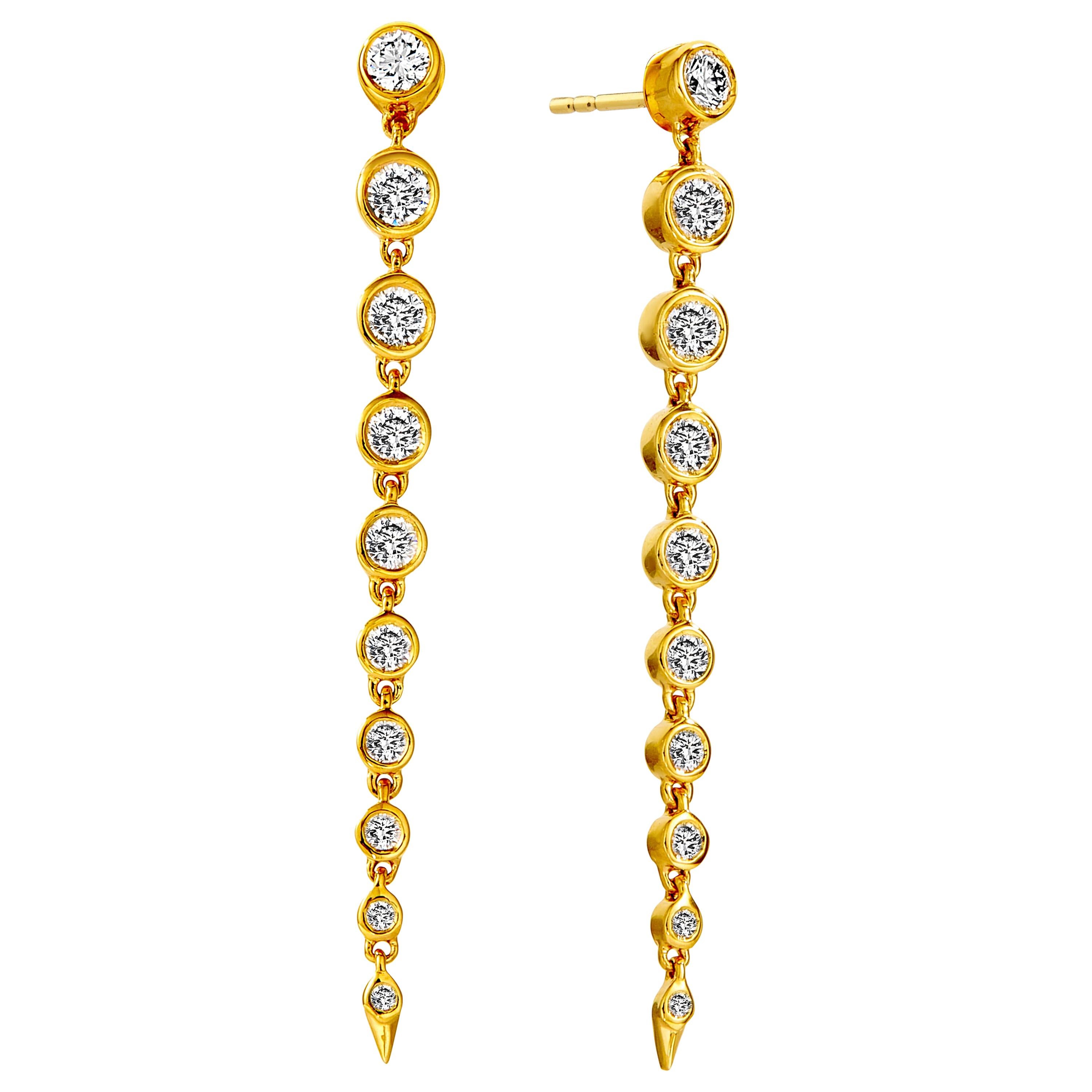 Syna Yellow Gold Diamond Drop Earrings For Sale