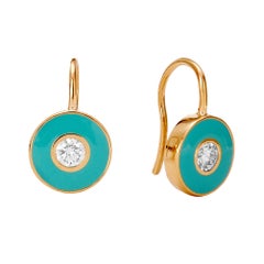 Syna Boucles d'oreilles disque en or jaune avec diamant et émail vert de mer