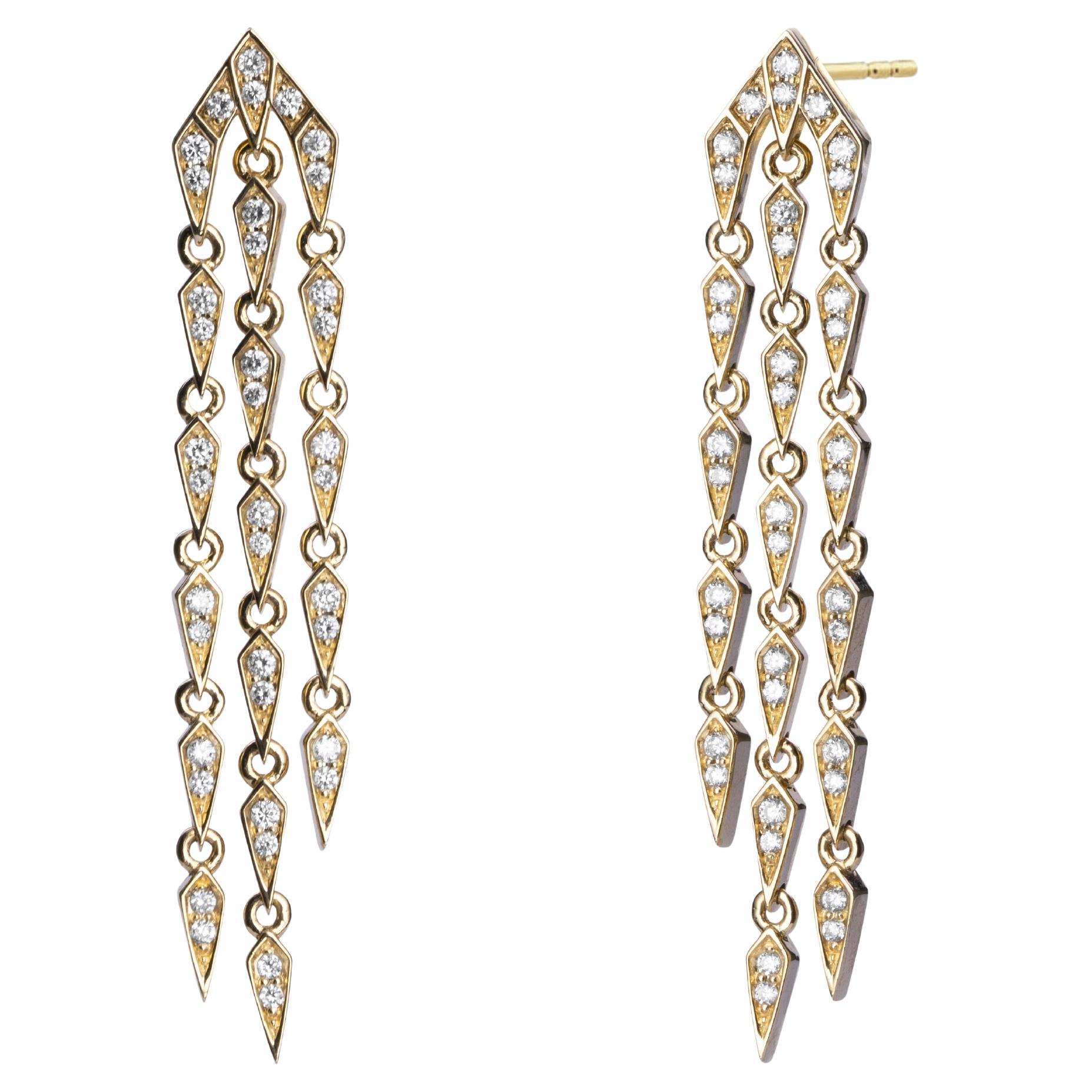 Syna Yellow Gold Chandelier Earrings with Diamonds For Sale