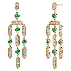 Syna Yellow Gold Chandelier Earrings with Emeralds and Diamonds