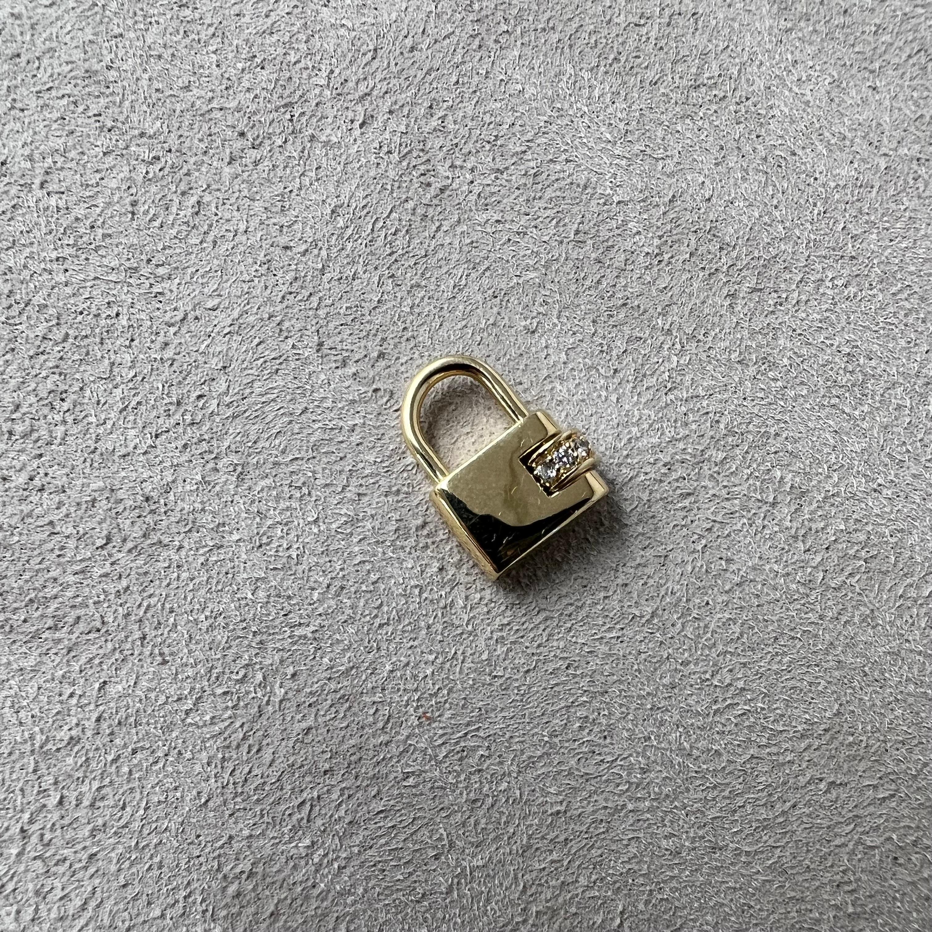 Contemporary Syna Yellow Gold Charm Lock Pendant with Champagne Diamonds