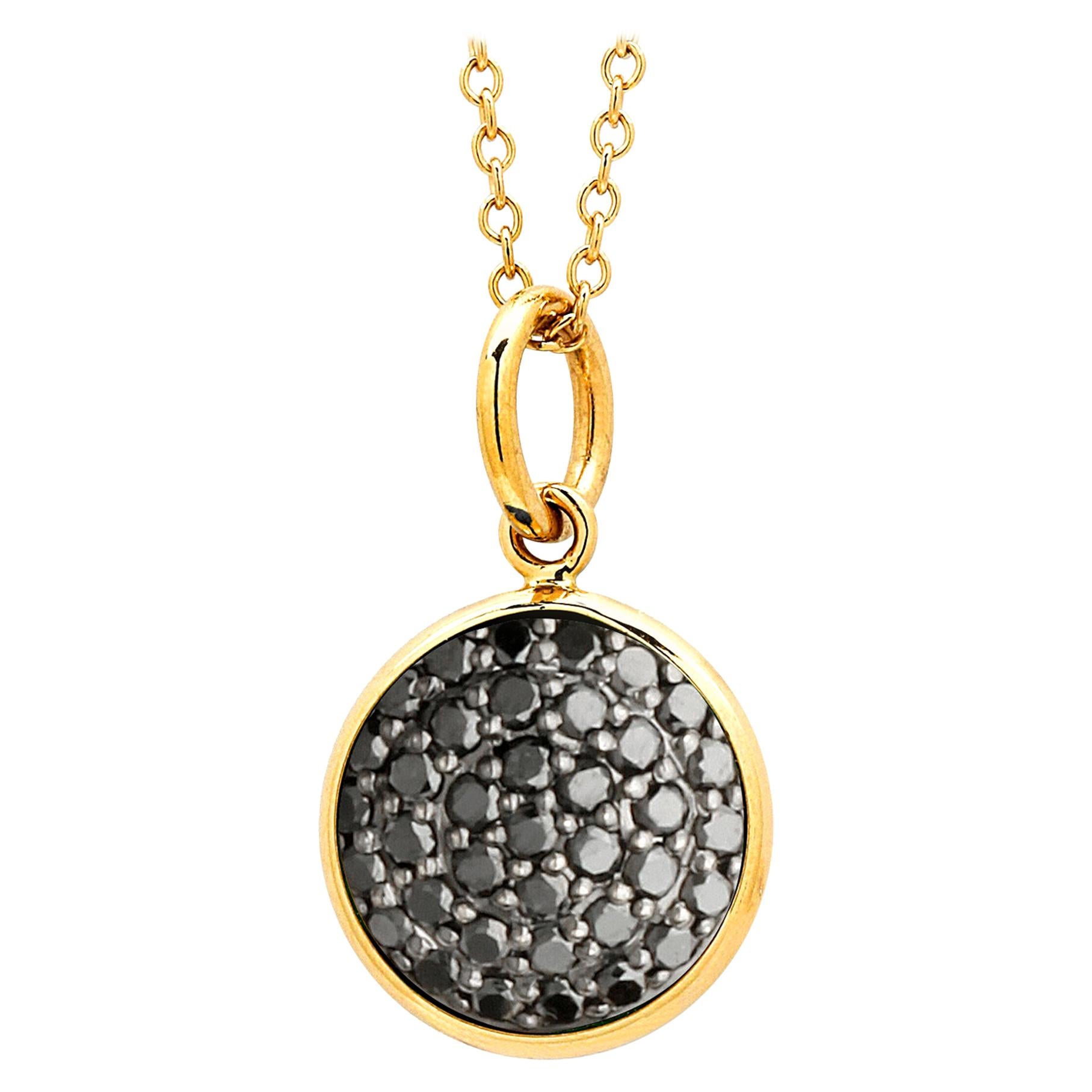 Syna Yellow Gold Charm Pendant with Black Diamonds For Sale
