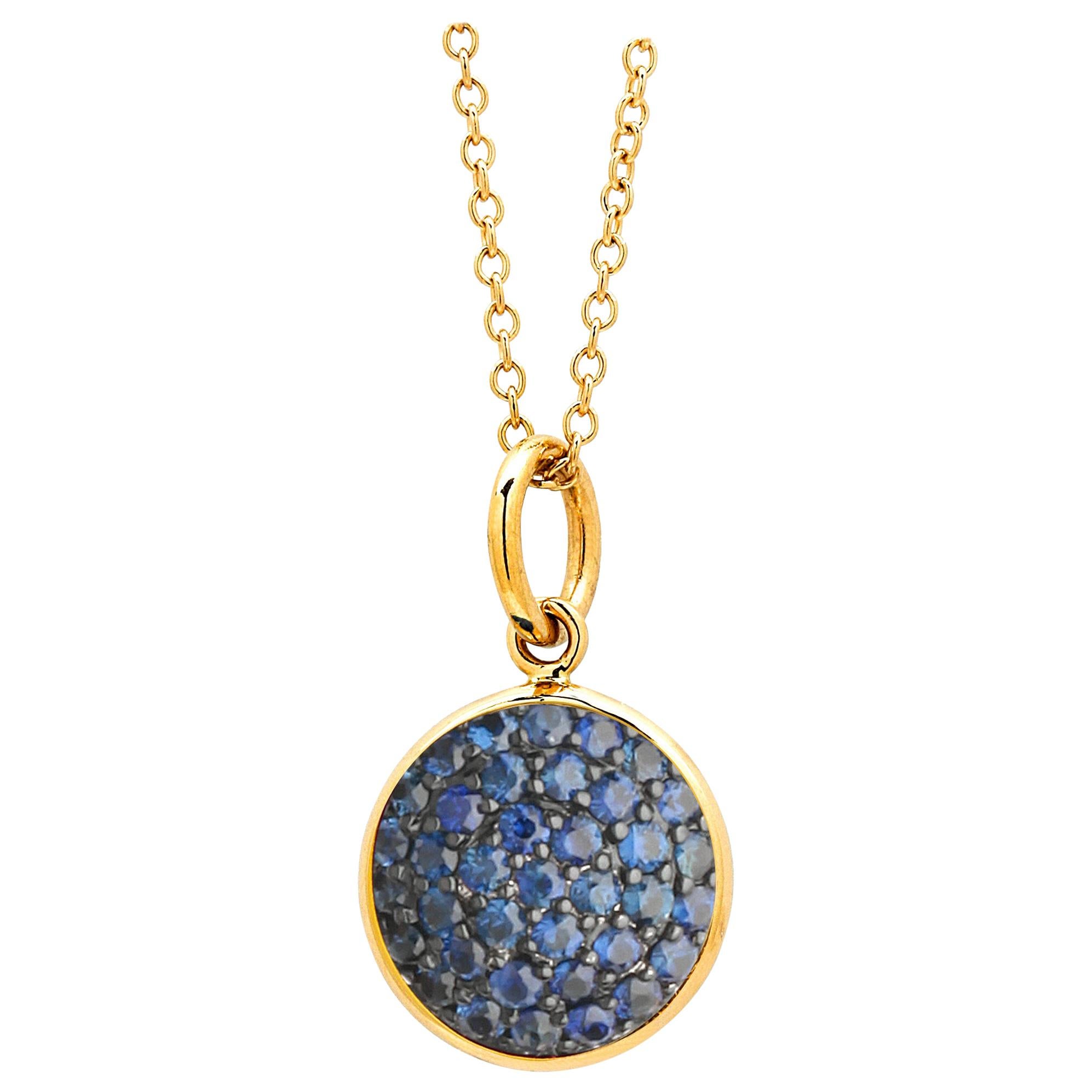 Syna Yellow Gold Charm Pendant with Blue Sapphires For Sale