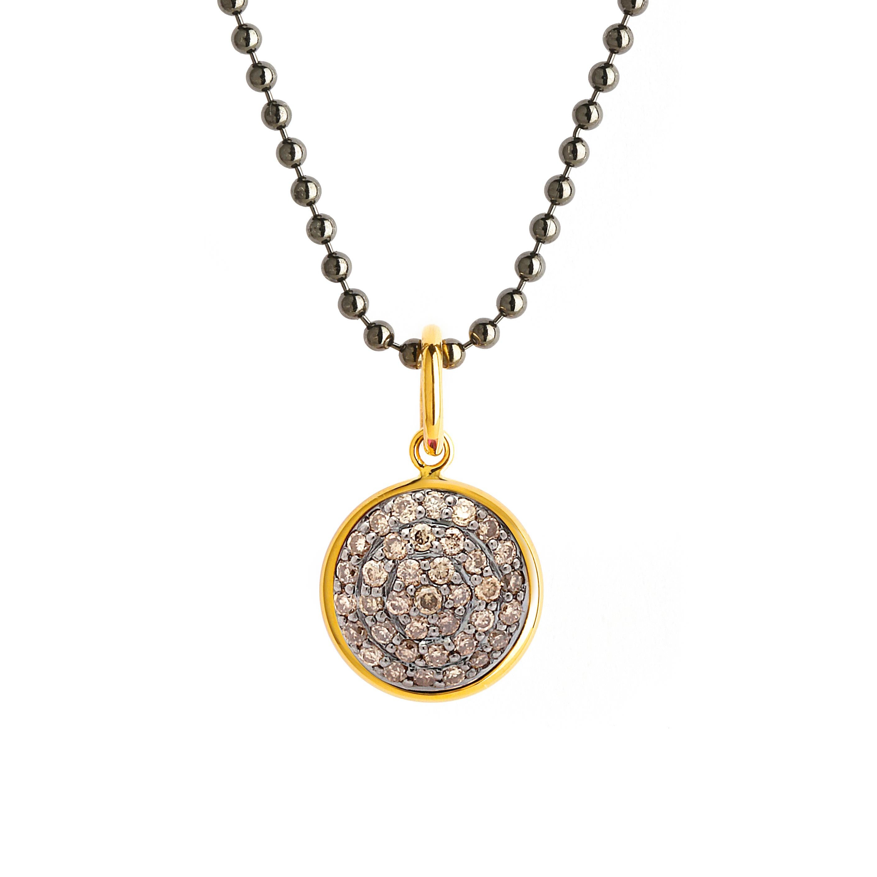 Syna Yellow Gold Charm Pendant with Brown Diamonds In New Condition For Sale In Fort Lee, NJ