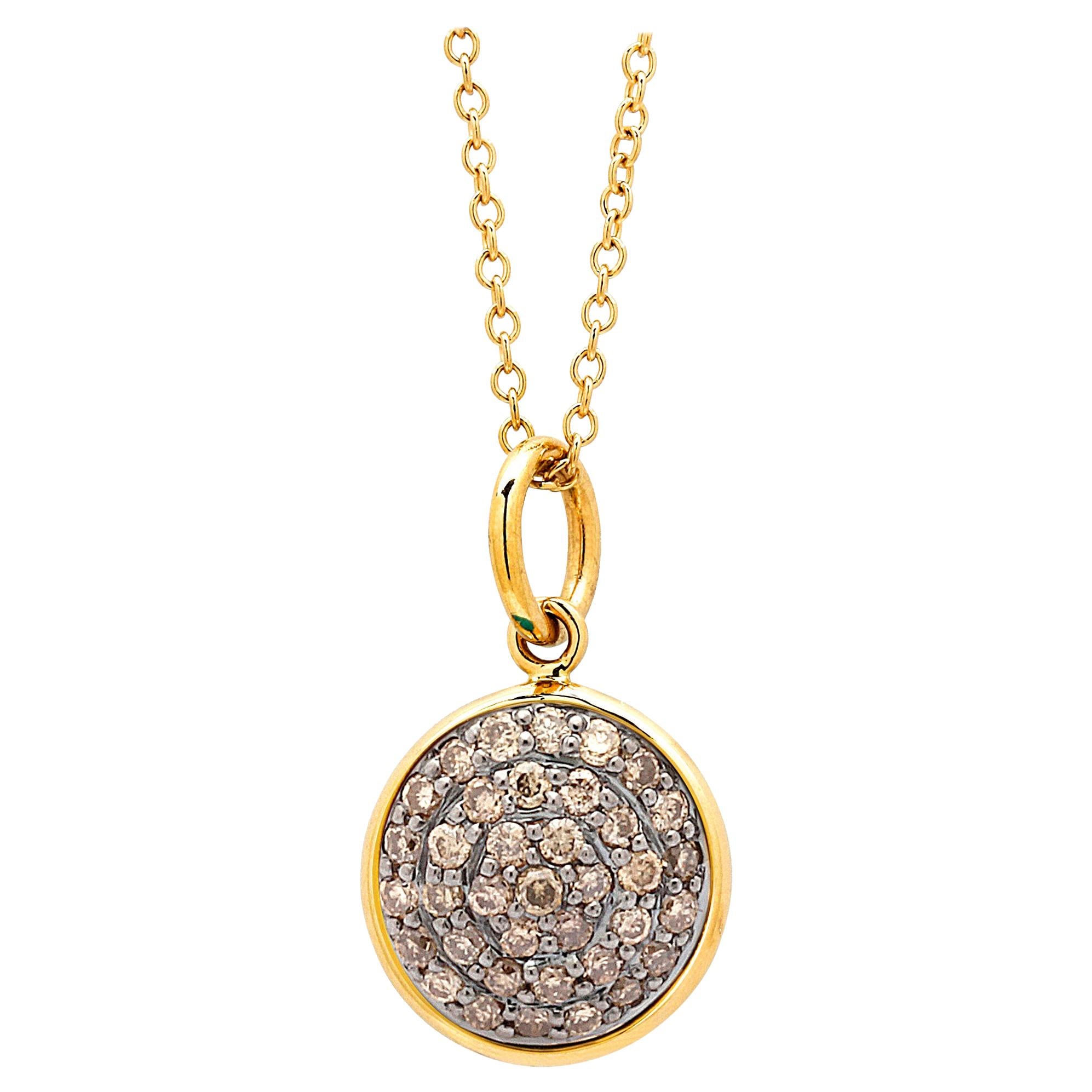 Syna Yellow Gold Charm Pendant with Brown Diamonds For Sale